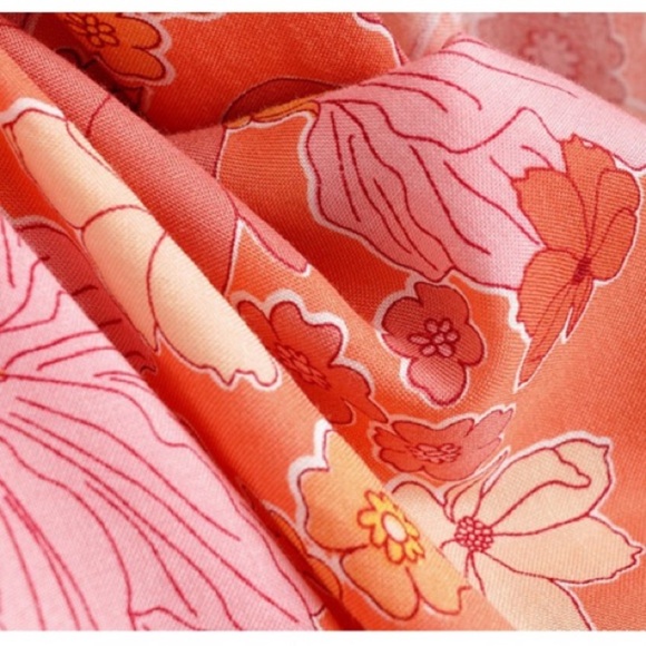 SOLD OUT Orange Boho Floral Print Short Kimono Coverup Wrap - Picture 7 of 8